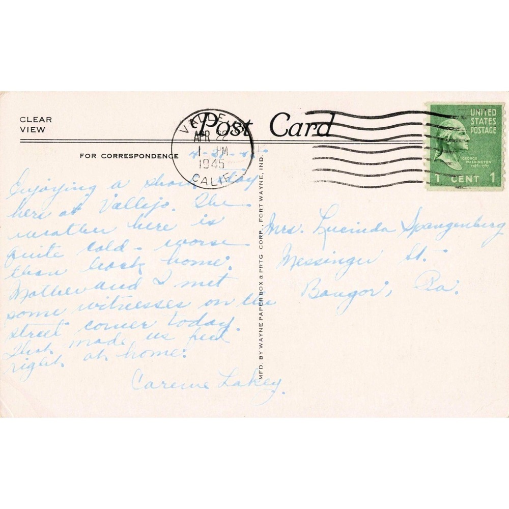 Vintage 1945 Vallejo California Junior High School Postcard Clear View L-222 - Picture 2 of 2
